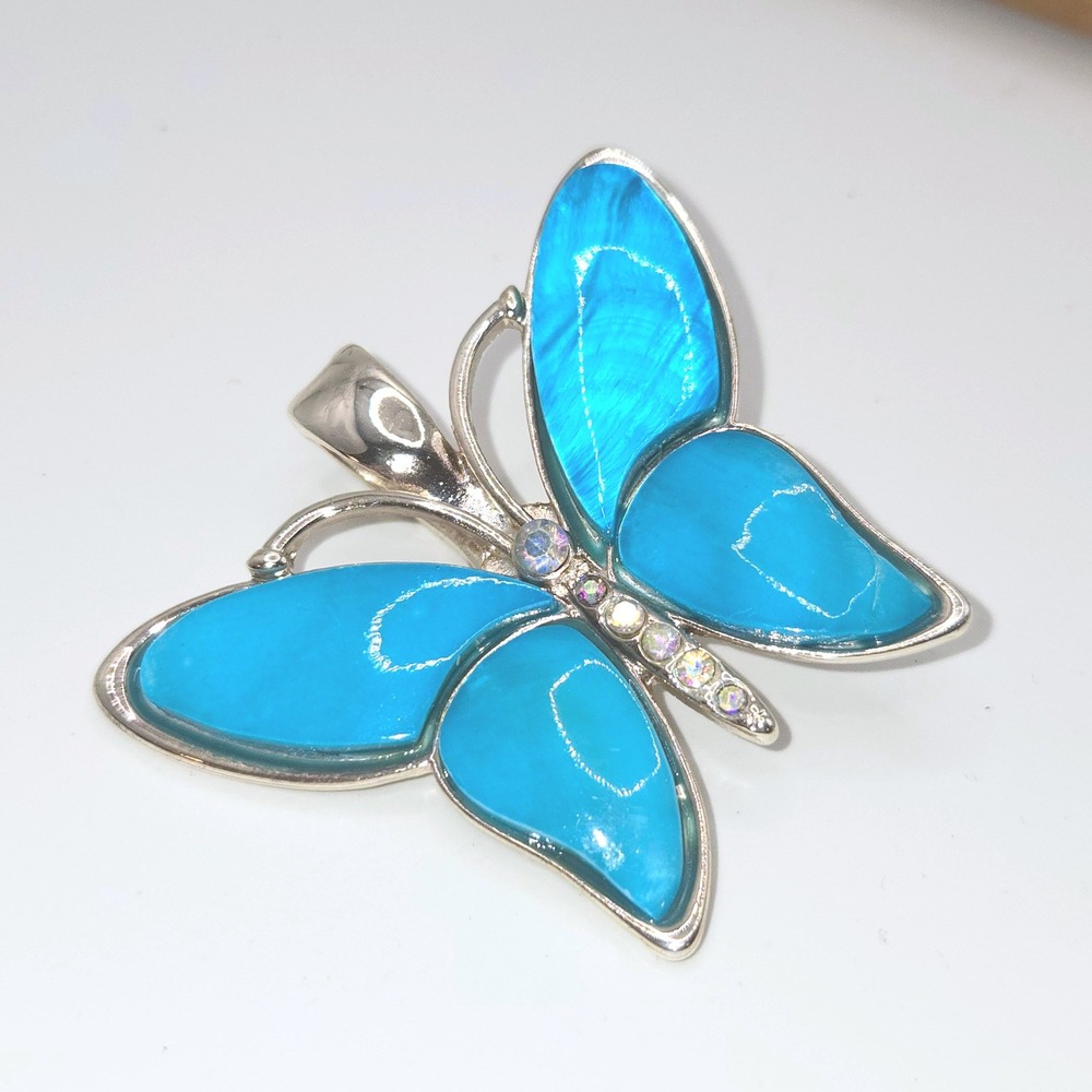 Wearable Art By Roman Butterfly Pendant Women 2" Blue Magnetic Interchangeable
